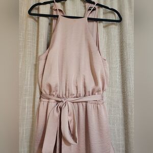 Express High Neck Asymmetrical Fit And Flare Blush Pink Dress - Small